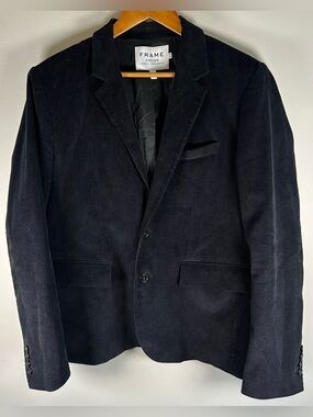 Frame Atelier Womens Blazer Size L Quiet Luxury Black Corduroy Elbow Patches EUC